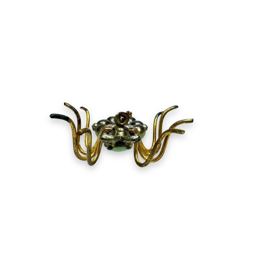 Art Nouveau Jadeite Brass Spider Brooch Green Crystal - Picture 8 of 16